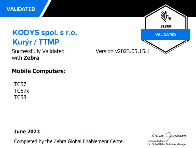 certifikace - kurýr - zebra isv